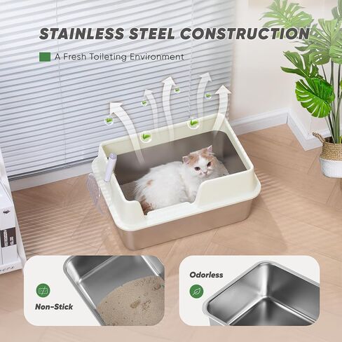 Stainless Steel Cat Litter Box with Scoop, Large Litter Box with High Sided Walls, Durable Metal Kitty Litter Box with Enclosure, Odorless, No Leakage, Easy to Clean (Grey) in Saudi Arabia