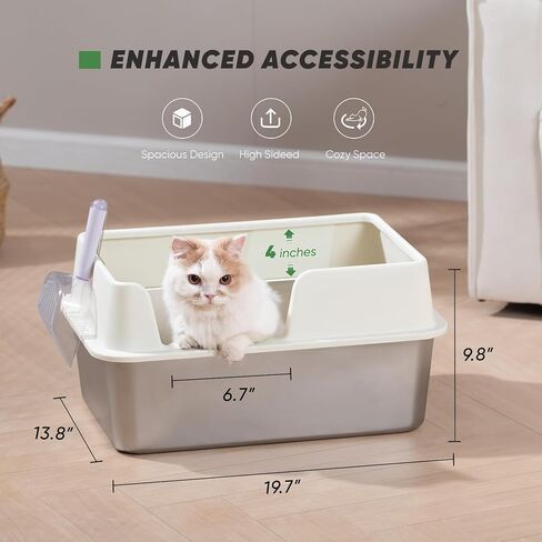 Stainless Steel Cat Litter Box with Scoop, Large Litter Box with High Sided Walls, Durable Metal Kitty Litter Box with Enclosure, Odorless, No Leakage, Easy to Clean (Grey) in Saudi Arabia