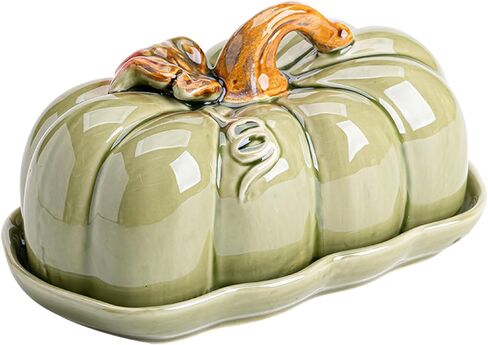 Pumpkin Butter Dish with Lid for Countertop, Ceramic Butter Container With Cover, Butter Keeper for Counter or Fridge, Decoration for Kitchen, White in Saudi Arabia