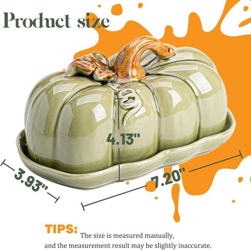 Pumpkin Butter Dish with Lid for Countertop, Ceramic Butter Container With Cover, Butter Keeper for Counter or Fridge, Decoration for Kitchen, White in Saudi Arabia