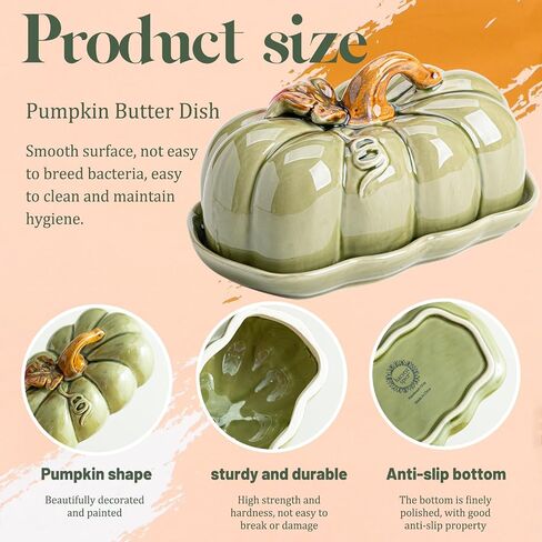 Pumpkin Butter Dish with Lid for Countertop, Ceramic Butter Container With Cover, Butter Keeper for Counter or Fridge, Decoration for Kitchen, White in Saudi Arabia