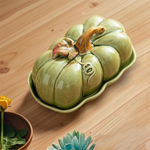 Pumpkin Butter Dish with Lid for Countertop, Ceramic Butter Container With Cover, Butter Keeper for Counter or Fridge, Decoration for Kitchen, White in Saudi Arabia