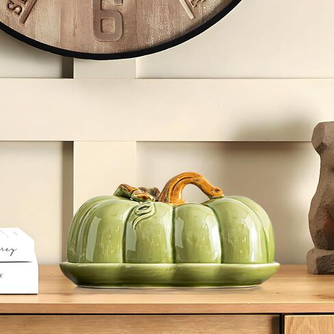 Pumpkin Butter Dish with Lid for Countertop, Ceramic Butter Container With Cover, Butter Keeper for Counter or Fridge, Decoration for Kitchen, White in Saudi Arabia