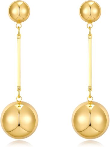 Gold Double Ball Drop Earrings for Women Round Ball Earrings Thick Bead Earrings Stud Trendy Jewelry in Kuwait