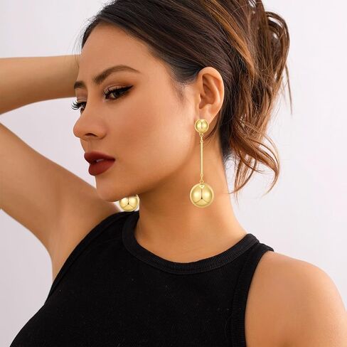Gold Double Ball Drop Earrings for Women Round Ball Earrings Thick Bead Earrings Stud Trendy Jewelry in Kuwait
