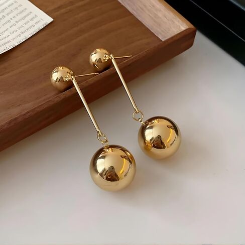 Gold Double Ball Drop Earrings for Women Round Ball Earrings Thick Bead Earrings Stud Trendy Jewelry in Kuwait