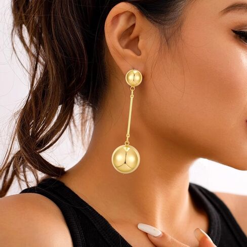 Gold Double Ball Drop Earrings for Women Round Ball Earrings Thick Bead Earrings Stud Trendy Jewelry in Kuwait