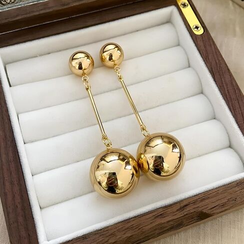 Gold Double Ball Drop Earrings for Women Round Ball Earrings Thick Bead Earrings Stud Trendy Jewelry in Kuwait