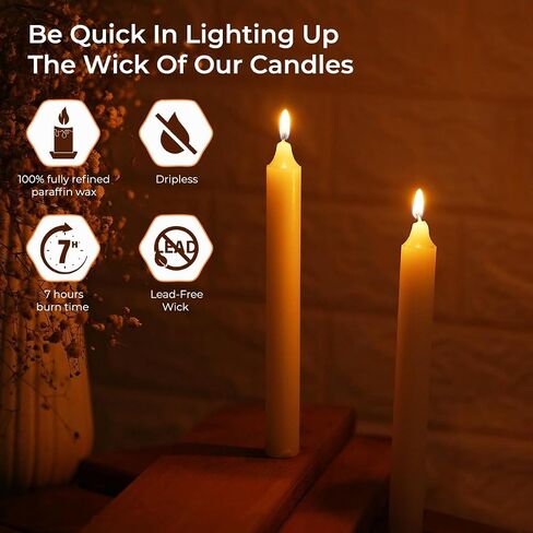 Welburn Veda&Co™ Church Candles, Household Candles, Emergency Candles - Pack of 24, 19mm x 7" (7 Hours Burn Time), 100% Fully Refined Paraffin Wax, for Memorial, Christmas Eve, Shabbat (White) in Saudi Arabia