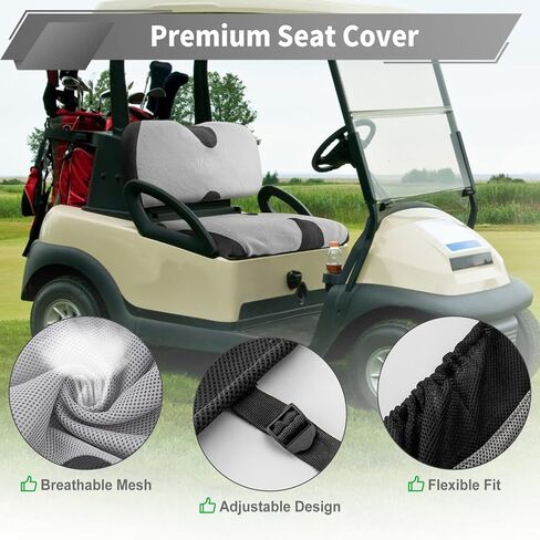 غطاء مقعد عربة الجولف، غطاء المقعد الأمامي والخلفي، طقم غطاء مقعد عربة الجولف العالمي مناسب لـ 4/2+2 ركاب عربة الجولف EZGO TXT RXV Club Car Yamaha، قابل للتنفس وقابل للغسل وسهل التركيب in Kuwait