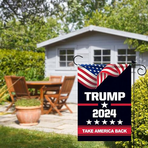 أعلام حديقة منزل دونالد ترامب 2024 - طباعة على الوجهين | تتضمن 4 ملصقات ترامب 2024 | تصميم وطني نابض بالحياة | سهلة التركيب | مثالي لمؤيدي ترامب (Black03) in Saudi Arabia