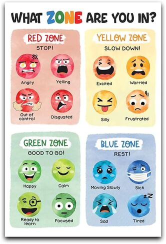 5M BOX Zones of Regulation Poster, What Zone Are You In Poster 16x24 for Feelings Chart; Emotion Chart, Mental Health, Back to School Classroom; School Counselor, Therapy Office Decor (Style 1) in Saudi Arabia