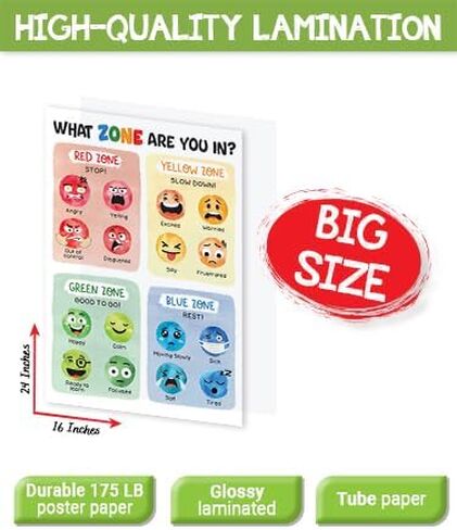 5M BOX Zones of Regulation Poster, What Zone Are You In Poster 16x24 for Feelings Chart; Emotion Chart, Mental Health, Back to School Classroom; School Counselor, Therapy Office Decor (Style 1) in Saudi Arabia
