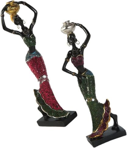 2 قطعة الحلي ديكور أسود ديكور المنزل الرجعية ديكور المنزل الأسود الموسيقار التماثيل الأفريقية امرأة أفريقية تمثال النحت التجريدي الأفريقي سطح المكتب الزينة العرقية نمط ديكور ملكة جمال in Kuwait