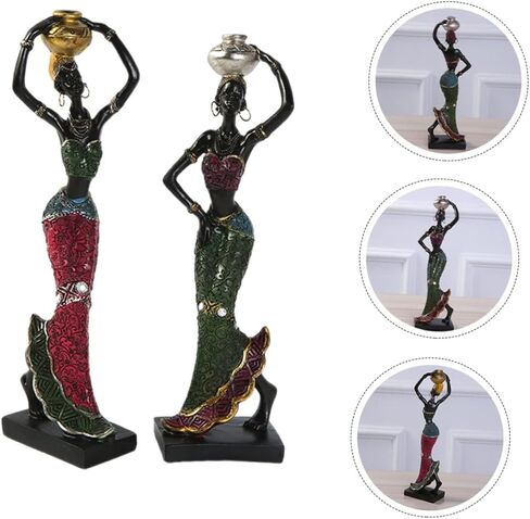 2 قطعة الحلي ديكور أسود ديكور المنزل الرجعية ديكور المنزل الأسود الموسيقار التماثيل الأفريقية امرأة أفريقية تمثال النحت التجريدي الأفريقي سطح المكتب الزينة العرقية نمط ديكور ملكة جمال in Kuwait