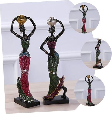 2 قطعة الحلي ديكور أسود ديكور المنزل الرجعية ديكور المنزل الأسود الموسيقار التماثيل الأفريقية امرأة أفريقية تمثال النحت التجريدي الأفريقي سطح المكتب الزينة العرقية نمط ديكور ملكة جمال in Kuwait
