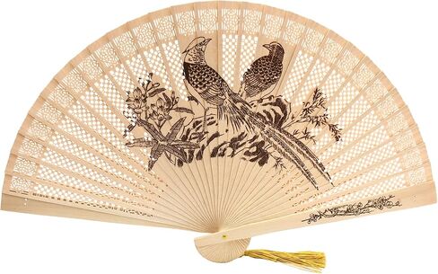FANSOF.FANS Vintage Sandalwood Handheld Folding Hand Fan With a Tassel for Women Girls Summer Party Event Favour Birthday Wedding Souvenir Gift (Panda Heaven) in Kuwait