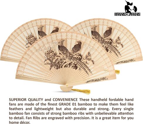 FANSOF.FANS Vintage Sandalwood Handheld Folding Hand Fan With a Tassel for Women Girls Summer Party Event Favour Birthday Wedding Souvenir Gift (Panda Heaven) in Kuwait