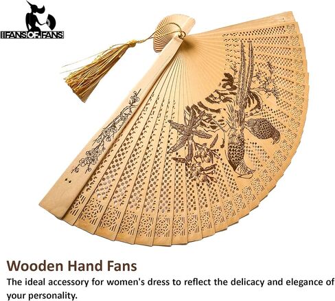 FANSOF.FANS Vintage Sandalwood Handheld Folding Hand Fan With a Tassel for Women Girls Summer Party Event Favour Birthday Wedding Souvenir Gift (Panda Heaven) in Kuwait