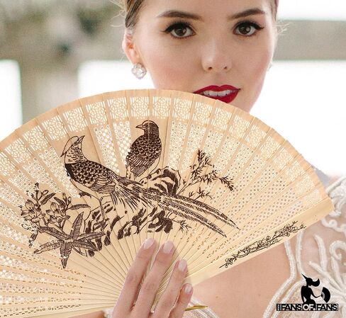 FANSOF.FANS Vintage Sandalwood Handheld Folding Hand Fan With a Tassel for Women Girls Summer Party Event Favour Birthday Wedding Souvenir Gift (Panda Heaven) in Kuwait