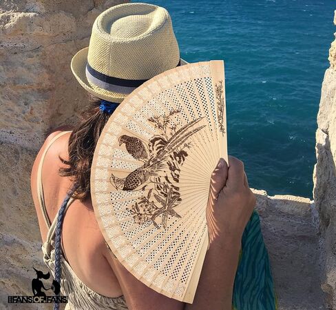 FANSOF.FANS Vintage Sandalwood Handheld Folding Hand Fan With a Tassel for Women Girls Summer Party Event Favour Birthday Wedding Souvenir Gift (Panda Heaven) in Kuwait