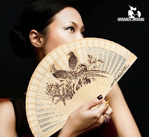 FANSOF.FANS Vintage Sandalwood Handheld Folding Hand Fan With a Tassel for Women Girls Summer Party Event Favour Birthday Wedding Souvenir Gift (Panda Heaven) in Kuwait
