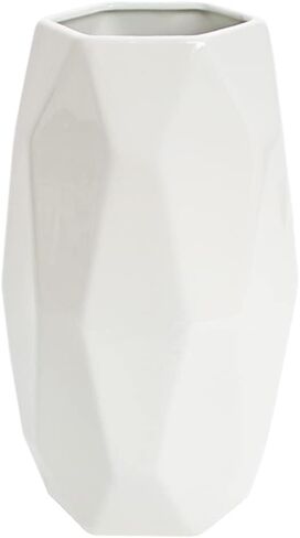 8 Inch Tall White Glossy Ceramic Vase for Flowers & Pampas Grass, Simple Modern Decorative Vases for Home Decor Table Centerpieces in Saudi Arabia