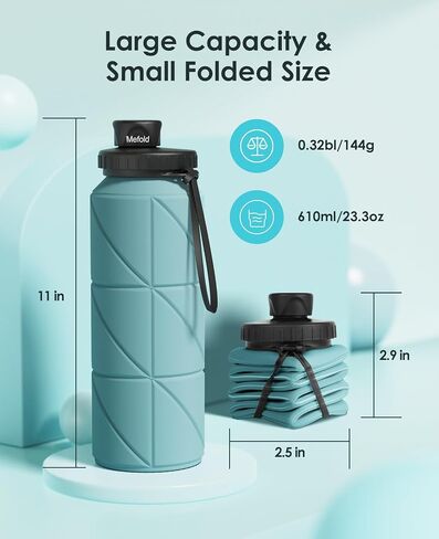 Collapsible Water Bottles,Leakproof BPA Free Silicone Foldable Portable Water Bottle 690ml(23oz),Lightweight Reusable Water bottle for Travel Cycling Gym Camping Sports Outdoor, Green in Saudi Arabia