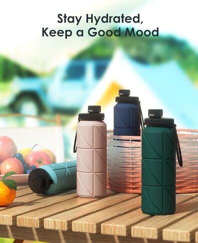 Collapsible Water Bottles,Leakproof BPA Free Silicone Foldable Portable Water Bottle 690ml(23oz),Lightweight Reusable Water bottle for Travel Cycling Gym Camping Sports Outdoor, Green in Saudi Arabia