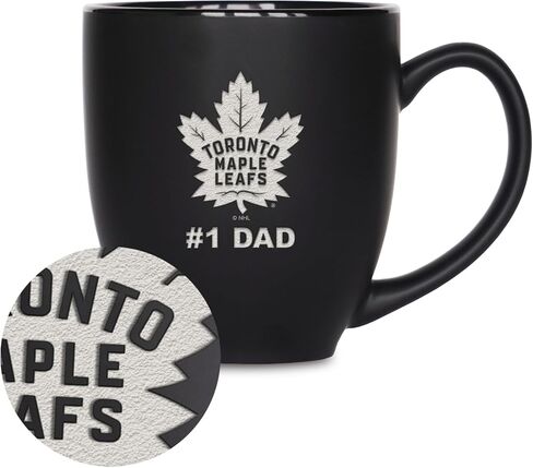 Rico Industries NHL Hockey #1 Dad 15oz Laser Engraved Matte Black Ceramic Bistro Mug - for Hot or Cold Drinks in Saudi Arabia