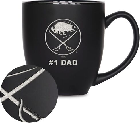 Rico Industries NHL Hockey #1 Dad 15oz Laser Engraved Matte Black Ceramic Bistro Mug - for Hot or Cold Drinks in Saudi Arabia