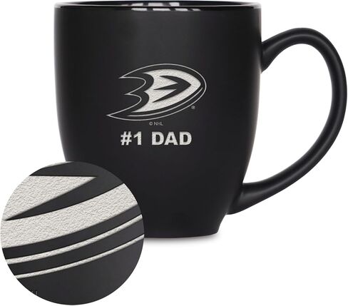 Rico Industries NHL Hockey #1 Dad 15oz Laser Engraved Matte Black Ceramic Bistro Mug - for Hot or Cold Drinks in Saudi Arabia