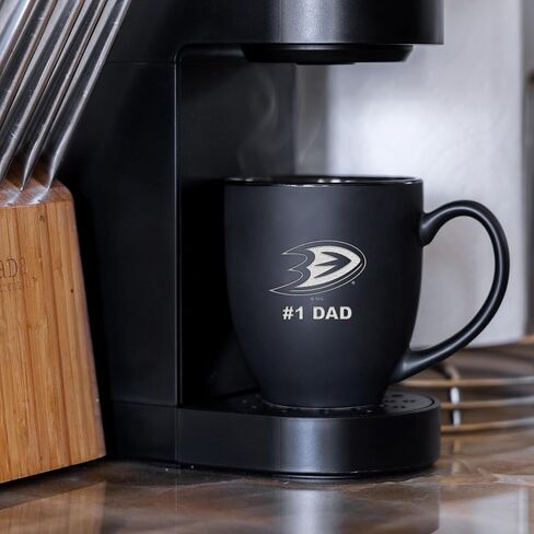 Rico Industries NHL Hockey #1 Dad 15oz Laser Engraved Matte Black Ceramic Bistro Mug - for Hot or Cold Drinks in Saudi Arabia