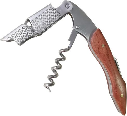 مفتاح المفتاح الاحترافي من الفولاذ المقاوم للصدأ للسقاة، ونادلي المطاعم، والساقي، وفتاحة الزجاجات، وأداة مفتاح النبيذ 3 في 1 مع قاطع الرقائق المعدنية ومفصل مزدوج (خشب الورد) in Kuwait