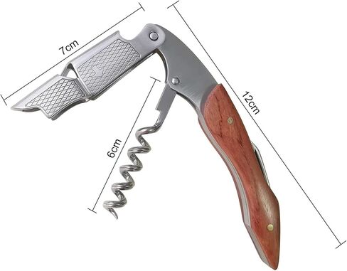 مفتاح المفتاح الاحترافي من الفولاذ المقاوم للصدأ للسقاة، ونادلي المطاعم، والساقي، وفتاحة الزجاجات، وأداة مفتاح النبيذ 3 في 1 مع قاطع الرقائق المعدنية ومفصل مزدوج (خشب الورد) in Kuwait