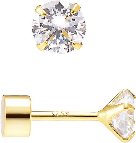 أقراط مرصعة بمسمار من الفضة الإسترليني مكعبة من الزركونيا الأبيض والألماس مقاس 4 مم للنساء، مطلية بالذهب الأصفر in Kuwait