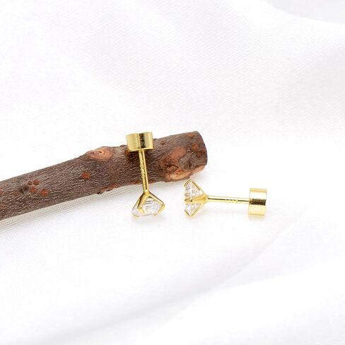 أقراط مرصعة بمسمار من الفضة الإسترليني مكعبة من الزركونيا الأبيض والألماس مقاس 4 مم للنساء، مطلية بالذهب الأصفر in Kuwait