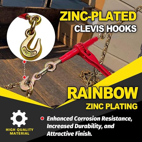 Ratchet Chain Binders 3/8'' - 1/2'' | Heavy Duty Load Binders w/Clevis Hooks | 9,200 Lbs Working Load | Compatible with G43, G70 & G80 Chains | Secure Tie Down Binder for Hauling and Towing in Saudi Arabia