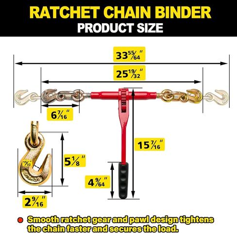 Ratchet Chain Binders 3/8'' - 1/2'' | Heavy Duty Load Binders w/Clevis Hooks | 9,200 Lbs Working Load | Compatible with G43, G70 & G80 Chains | Secure Tie Down Binder for Hauling and Towing in Saudi Arabia