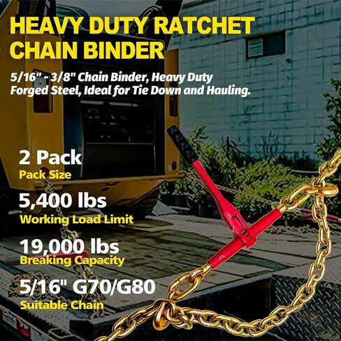 Ratchet Chain Binders 3/8'' - 1/2'' | Heavy Duty Load Binders w/Clevis Hooks | 9,200 Lbs Working Load | Compatible with G43, G70 & G80 Chains | Secure Tie Down Binder for Hauling and Towing in Saudi Arabia