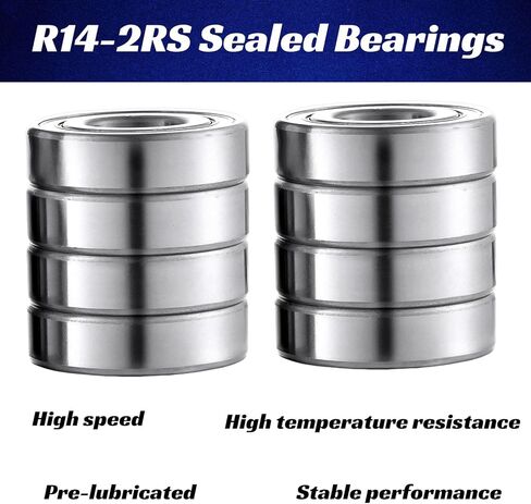 R14-2RS محامل كروية ID 7/8" x OD 1-7/8" x العرض 1/2" محامل ختم مطاطي مزدوج من الفولاذ الكروم مشحم مسبقًا (عبوة من 8) in Kuwait