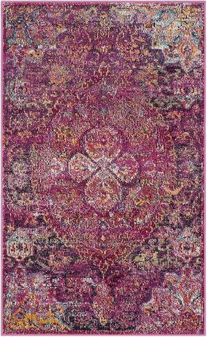 SAFAVIEH Crystal Collection Accent Rug - 2'2" x 5', Fuchsia & Purple, Medallion Distressed Design, Non-Shedding & Easy Care, Ideal for High Traffic Areas in Entryway, Living Room, Bedroom (CRS512S) in Saudi Arabia