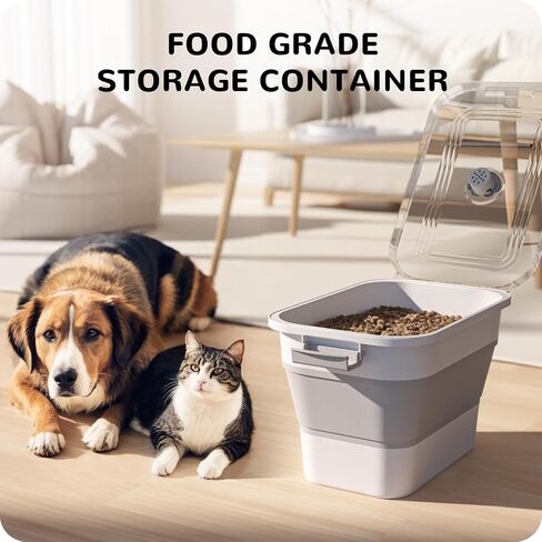 A-LuGei 𝟮𝟯 𝗹𝗯𝘀 Clear Dog Food Storage Container,【Easy to Travel】 Collapsible Pet Food Storage Bin with Attachable Casters,【Keep Food Fresh】 Cat Food Container with Lid Airtight and Measuring Cup in Saudi Arabia