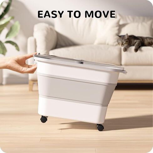 A-LuGei 𝟮𝟯 𝗹𝗯𝘀 Clear Dog Food Storage Container,【Easy to Travel】 Collapsible Pet Food Storage Bin with Attachable Casters,【Keep Food Fresh】 Cat Food Container with Lid Airtight and Measuring Cup in Saudi Arabia