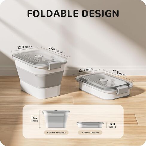 A-LuGei 𝟮𝟯 𝗹𝗯𝘀 Clear Dog Food Storage Container,【Easy to Travel】 Collapsible Pet Food Storage Bin with Attachable Casters,【Keep Food Fresh】 Cat Food Container with Lid Airtight and Measuring Cup in Saudi Arabia