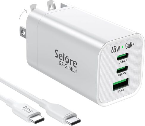 SELORE 65W USB C Charger Plug Fast Charging Foldable Wall Plug with 100W USB C Cable, USB C Wall Charger Block for MacBook Pro/Air, iPad, Samsung Galaxy S23/S22, iPhone 15/14, Dell XPS, Laptop in Saudi Arabia