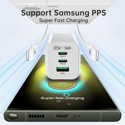 SELORE 65W USB C Charger Plug Fast Charging Foldable Wall Plug with 100W USB C Cable, USB C Wall Charger Block for MacBook Pro/Air, iPad, Samsung Galaxy S23/S22, iPhone 15/14, Dell XPS, Laptop in Saudi Arabia