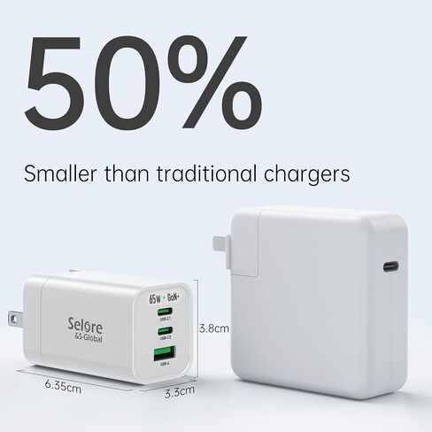 SELORE 65W USB C Charger Plug Fast Charging Foldable Wall Plug with 100W USB C Cable, USB C Wall Charger Block for MacBook Pro/Air, iPad, Samsung Galaxy S23/S22, iPhone 15/14, Dell XPS, Laptop in Saudi Arabia