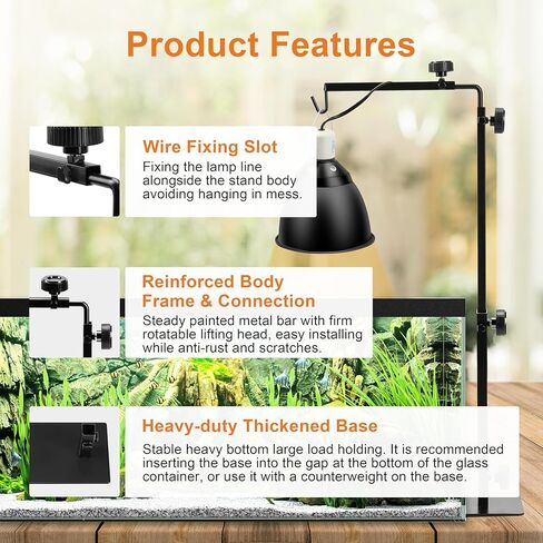 Simple Deluxe Reptile Lamp Stand, Adjustable 16"-32" Floor Light Holder Stand Metal Bracket for Reptile Glass Terrarium Heating Light, M: 32.3 x 11.2 inch, Black in Saudi Arabia