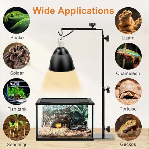Simple Deluxe Reptile Lamp Stand, Adjustable 16"-32" Floor Light Holder Stand Metal Bracket for Reptile Glass Terrarium Heating Light, M: 32.3 x 11.2 inch, Black in Saudi Arabia